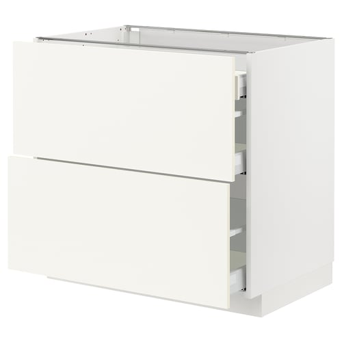 White METOD kitchen cabinet with two drawers and smooth-running drawers. Modern, practical kitchen storage solution.