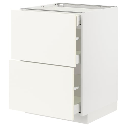 White METOD kitchen cabinet with two drawers and a door. Modern and sleek design, fully assembled.