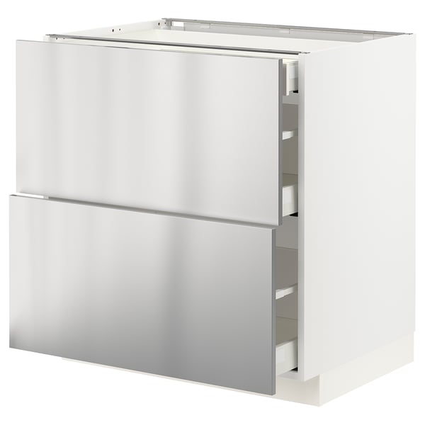 Modern stainless steel kitchen cabinet with sleek design and smooth-running drawers.