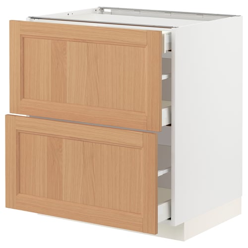 METOD kitchen cabinet with oak drawers, natural wood colour, rectangular shape, sturdy and modern design.