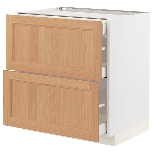 METOD kitchen cabinet: white base, oak drawers, 4 storage drawers, modern design.