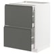 METOD kitchen unit, dark drawers, white base.