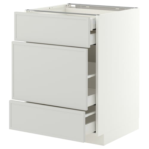 METOD / MAXIMERA Base cabinet w 3 fronts/4 drawers, white/Aspudden light grey, 60x60x80 cm