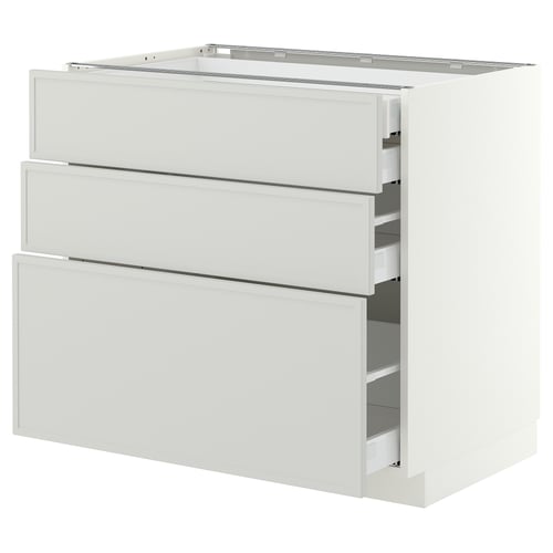 METOD / MAXIMERA Base cabinet w 3 fronts/4 drawers, white/Aspudden light grey, 90x60x80 cm