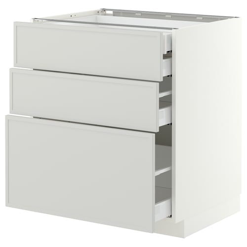 METOD / MAXIMERA Base cabinet w 3 fronts/4 drawers, white/Aspudden light grey, 75x60x80 cm