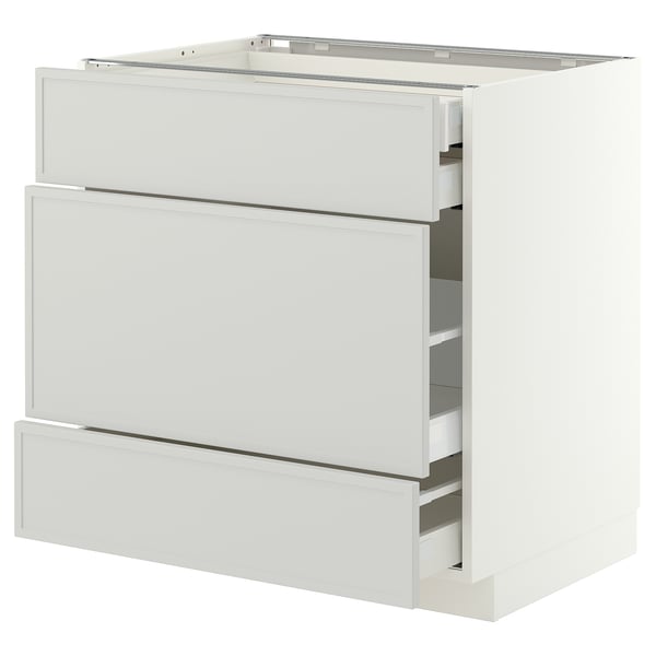 METOD / MAXIMERA Base cabinet w 3 fronts/4 drawers, white/Aspudden light grey, 80x60x80 cm