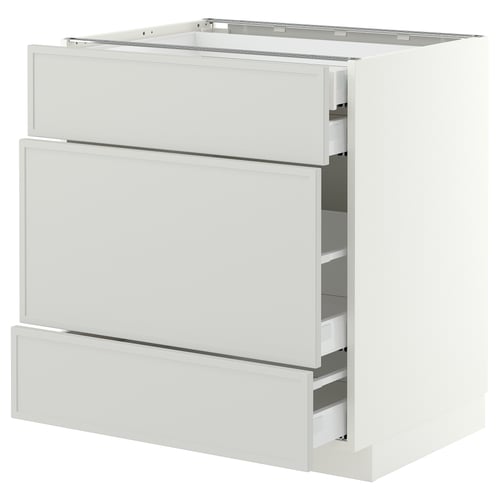 METOD / MAXIMERA Base cabinet w 3 fronts/4 drawers, white/Aspudden light grey, 75x60x80 cm