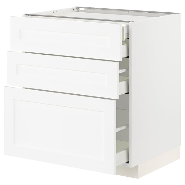 METOD kitchen unit, white, sleek design, three drawers, modern, sturdy.