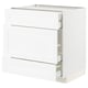 White METOD kitchen cabinet with three drawers, modern design.