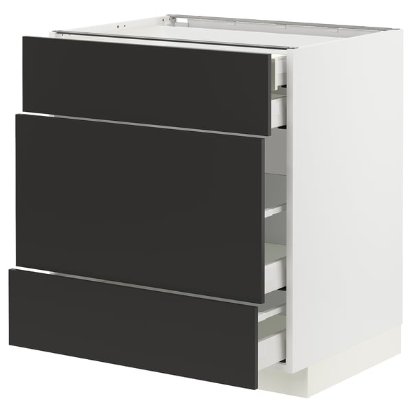 Modern black and white kitchen unit, featuring smooth-running drawers. Stylish and organised.