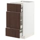 Modern kitchen unit, white & dark brown, three drawers, sleek design.
