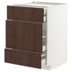 A METOD kitchen cabinet with dark brown sinarp drawers featuring solid wood edges, offering a rustic yet modern design.