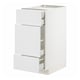 White METOD kitchen cabinet with three pullout drawers and two doors.