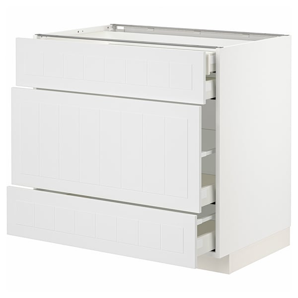 METOD kitchen unit, white, rectangular with drawers.