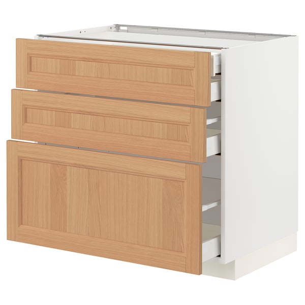 White and oak kitchen unit, 3 drawers, modern design.