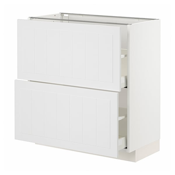 Ikea METOD white kitchen cabinet with drawers, rectangular shape and panel design.