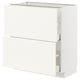 White METOD kitchen cabinet with vallstena fronts, two drawers, rectangular shape.