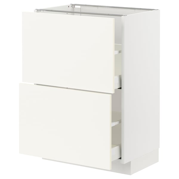 White METOD kitchen cabinet. Square-shaped with two drawers.
