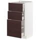 Modern kitchen cabinet with three dark brown drawers, sleek design, sturdy white frame.
