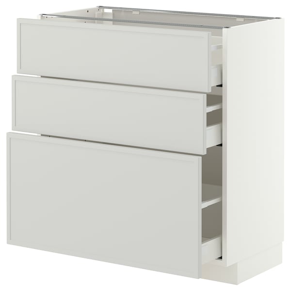 METOD / MAXIMERA Base cabinet with 3 drawers, white/Aspudden light grey, 80x41x80 cm