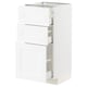 METOD white kitchen unit with three drawers, sleek white finish, sturdy design.