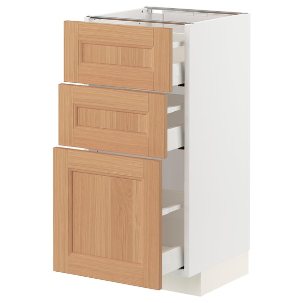 Ikea METOD kitchen unit with oak drawers.