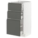 A white and dark grey METOD kitchen cabinet with three drawers and a door. The drawers are modern with integrated handles and a soft-close mechanism.
