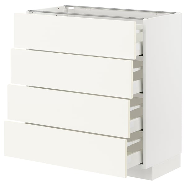 White METOD kitchen unit with smooth drawers.