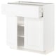 White METOD kitchen cabinet with open door, shelves visible, sleek modern design.
