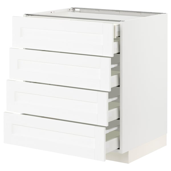 METOD kitchen unit: white, four-drawer, modern, wooden grain.