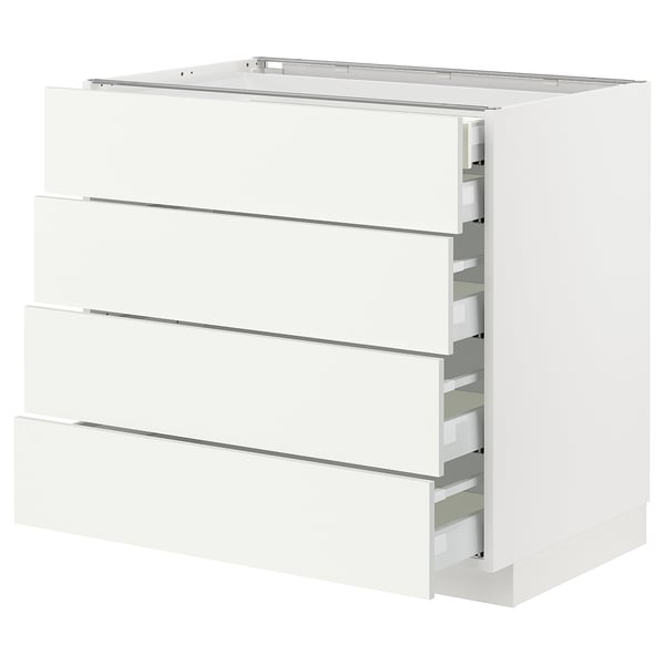 White METOD kitchen cabinet with four full-extension drawers.