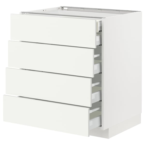 White METOD kitchen unit with four drawers, sleek and modern design.