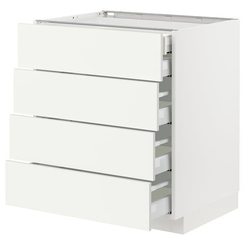White METOD kitchen unit with four drawers, sleek and modern design.