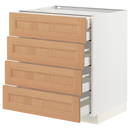 Modern kitchen unit: METOD with 4 oak drawers, full extension, sturdy white frame.