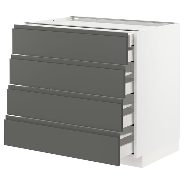 Modern grey METOD kitchen unit with five drawers, sleek and handleless design.