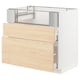 Wooden ikea METOD kitchen cabinet in natural ash, featuring multiple drawers and metal runners.
