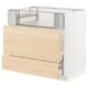 Wood cabinet with stainless drawer, modern look.