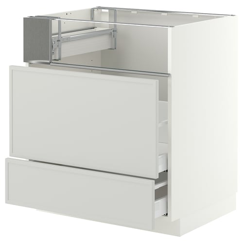 METOD / MAXIMERA Base cb f hob/fish grill/2 drawers, white/Aspudden light grey, 75x60x80 cm