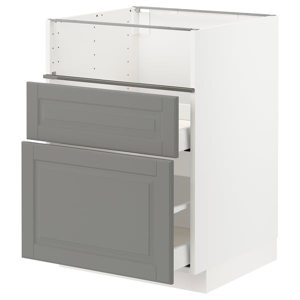 A grey METOD kitchen cabinet with two drawers and a shelf. The design is traditional with a smooth, soft-close drawer system.