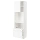 White METOD kitchen unit. Vertical, tall cabinet with open shelves, adjustable shelf, and pull-out drawer. Sleek, modern design.