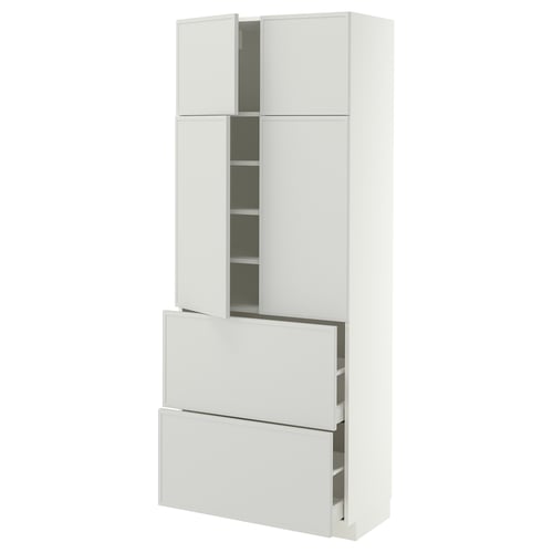 METOD / MAXIMERA Hi cab w shlvs/2 drawers/4 doors, white/Aspudden light grey, 80x41x200 cm