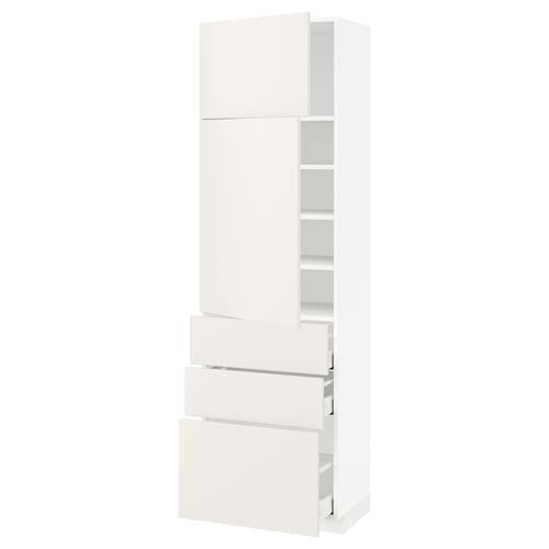 White METOD kitchen unit - sleek, tall storage with shelves & drawers, minimalist design.