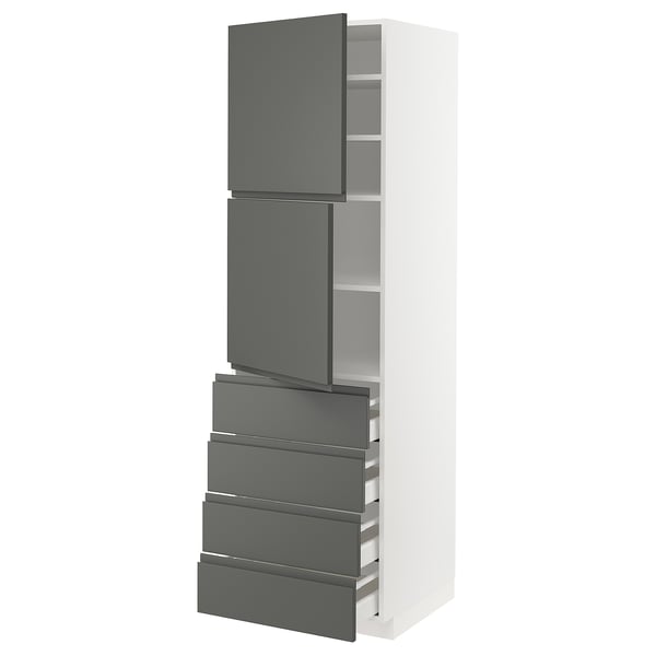 METOD kitchen unit: modern, tall, white with dark grey drawers and doors, sleek design.