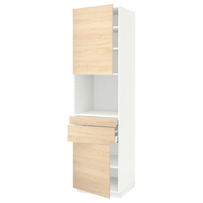 METOD kitchen unit: light ash wood, white, rectangular with shelves & drawers.