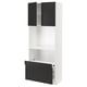 METOD kitchen unit in white with black doors and drawer.