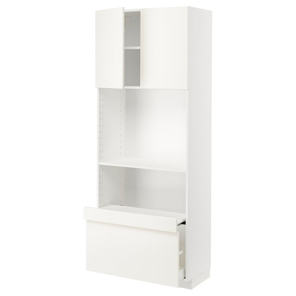 White ikea METOD kitchen cabinet with adjustable shelves and full-extension drawers.