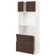 METOD kitchen: white, dark brown sinarp, oak veneer, tall cabinet, shelves, drawers, wood edging.