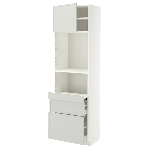 METOD / MAXIMERA Hi cb w pull-out shlf/2 drwrs/door, white/Aspudden light grey, 60x41x200 cm