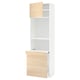 White METOD kitchen cabinet with light ash doors, tall and narrow, open shelf inside.