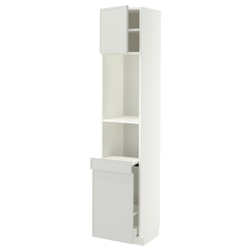 METOD / MAXIMERA High cab w pull-out storage/1 door, white/Aspudden light grey, 40x41x200 cm